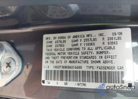 2009 Honda Accord 3.5 Ex-L from USA, damaged, VIN 1HGCP368X9A014469